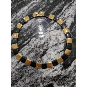 Monet Signed VTG Gold Tone Black Collar Necklace